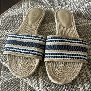 J. Crew Navy and Beige Striped Espadrille Slide Sandals size 6